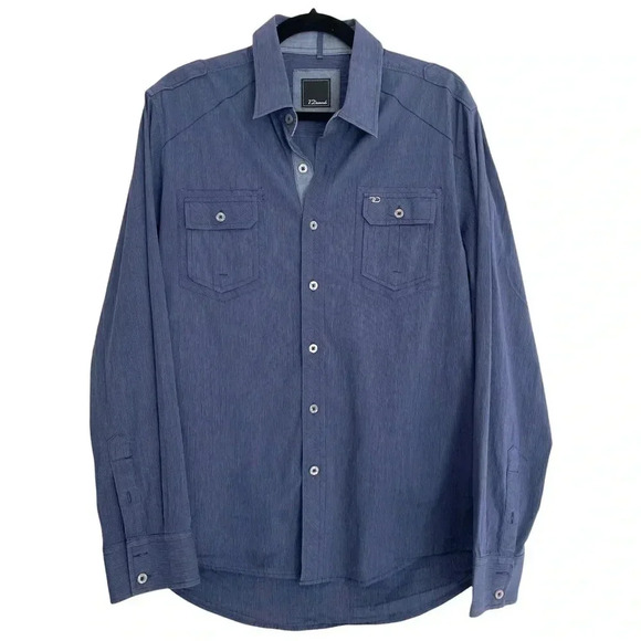 7 Diamonds Long Sleeve Button Down Blue Chest Pockets - Picture 1 of 5